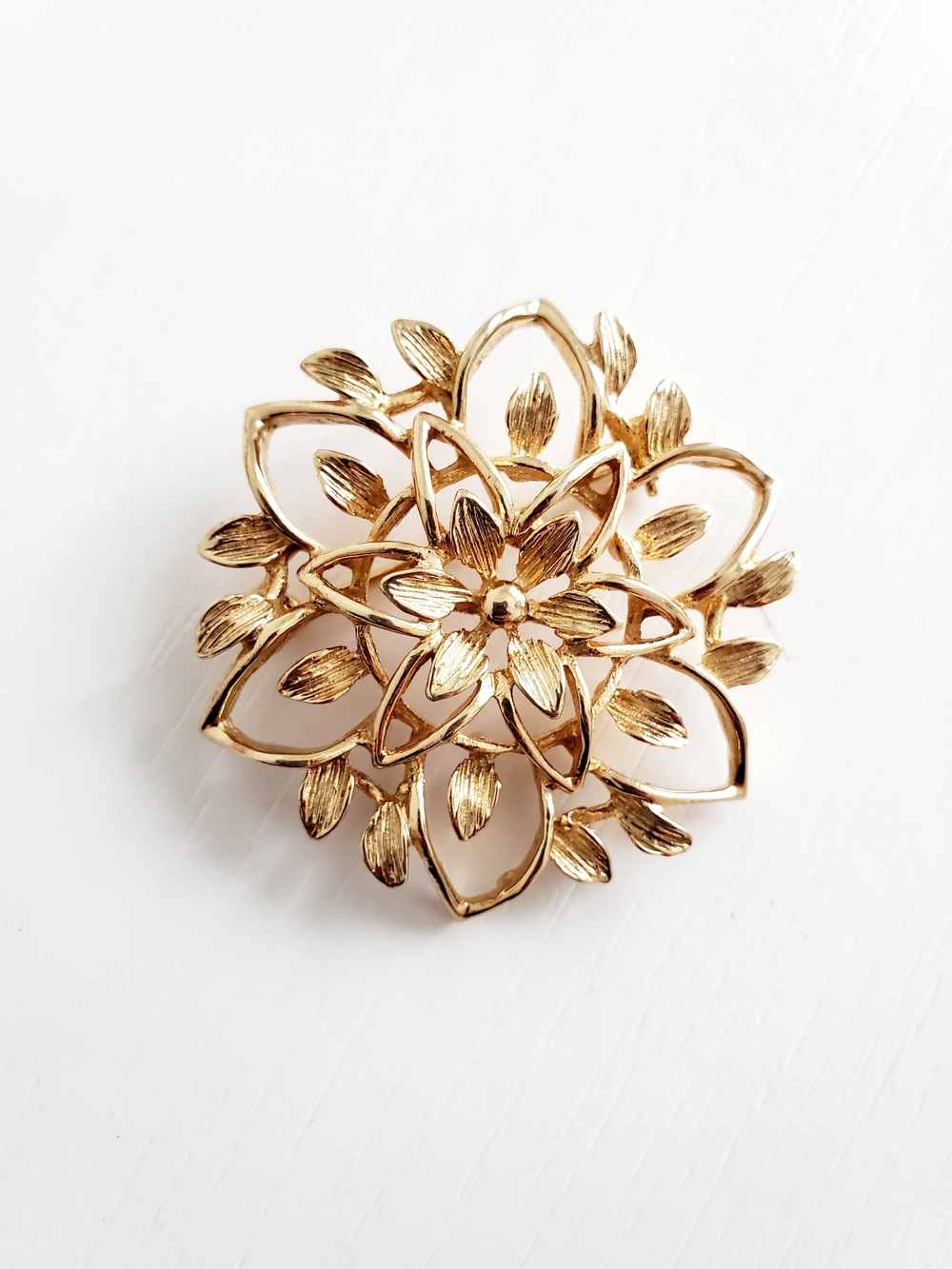 Sarah Coventry Gold Floral Filigree Statement Brooch - 1960s